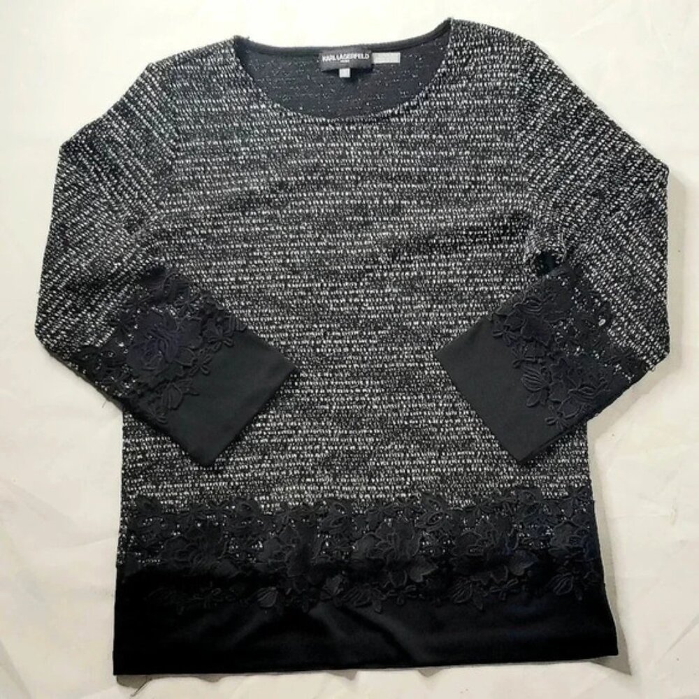 Karl lagerfeld W  Black &  white Lace detailed Formal Blouse Sz S